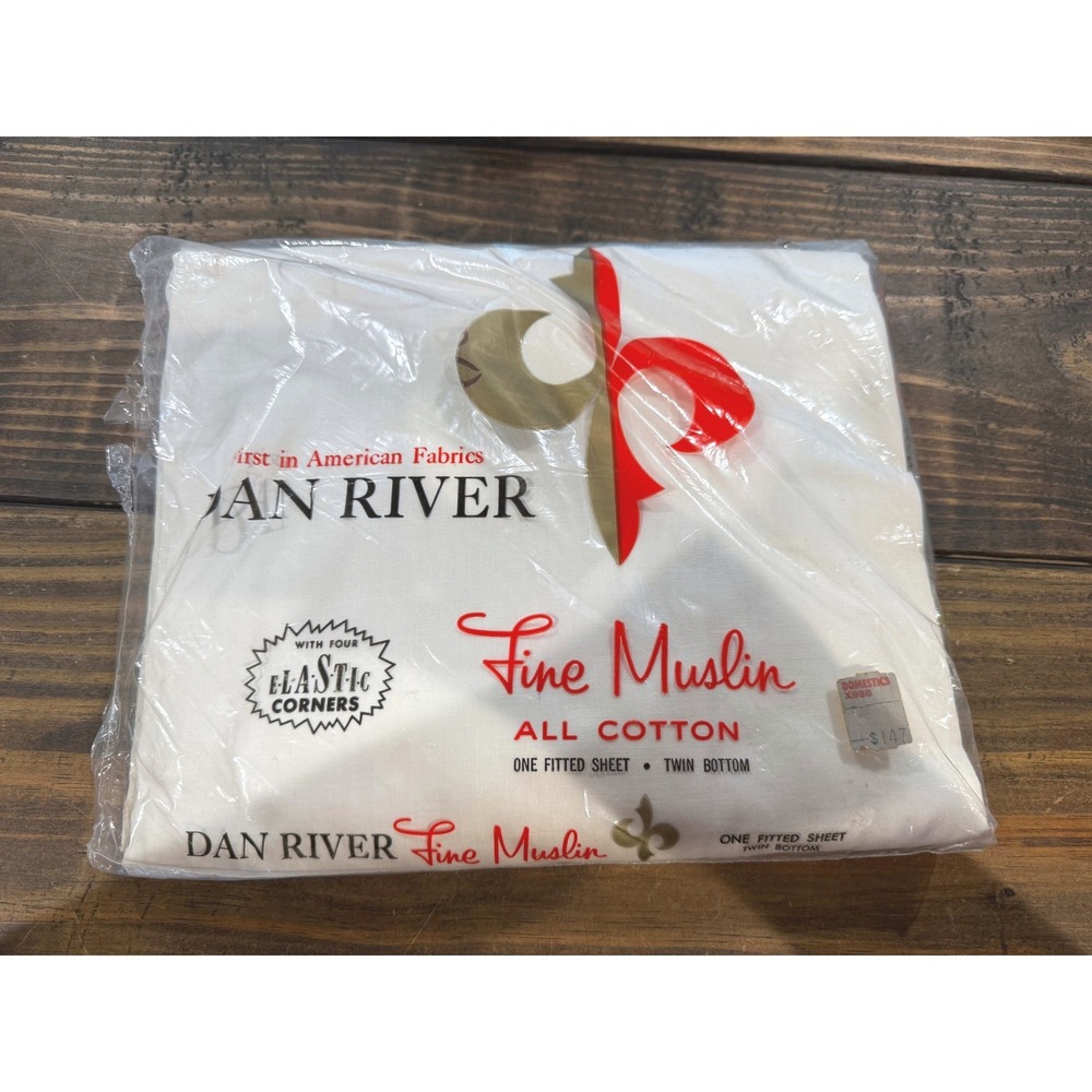 Dan River Fitted Twin Sheet White New Fine Muslin All Cotton Vintage USA NIP NOS